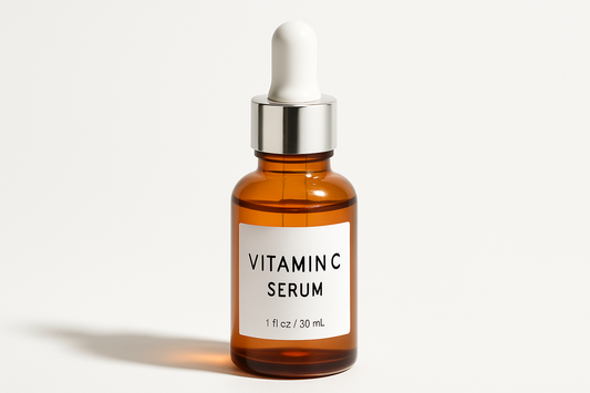 Professional vitamin C serum bottle on white background